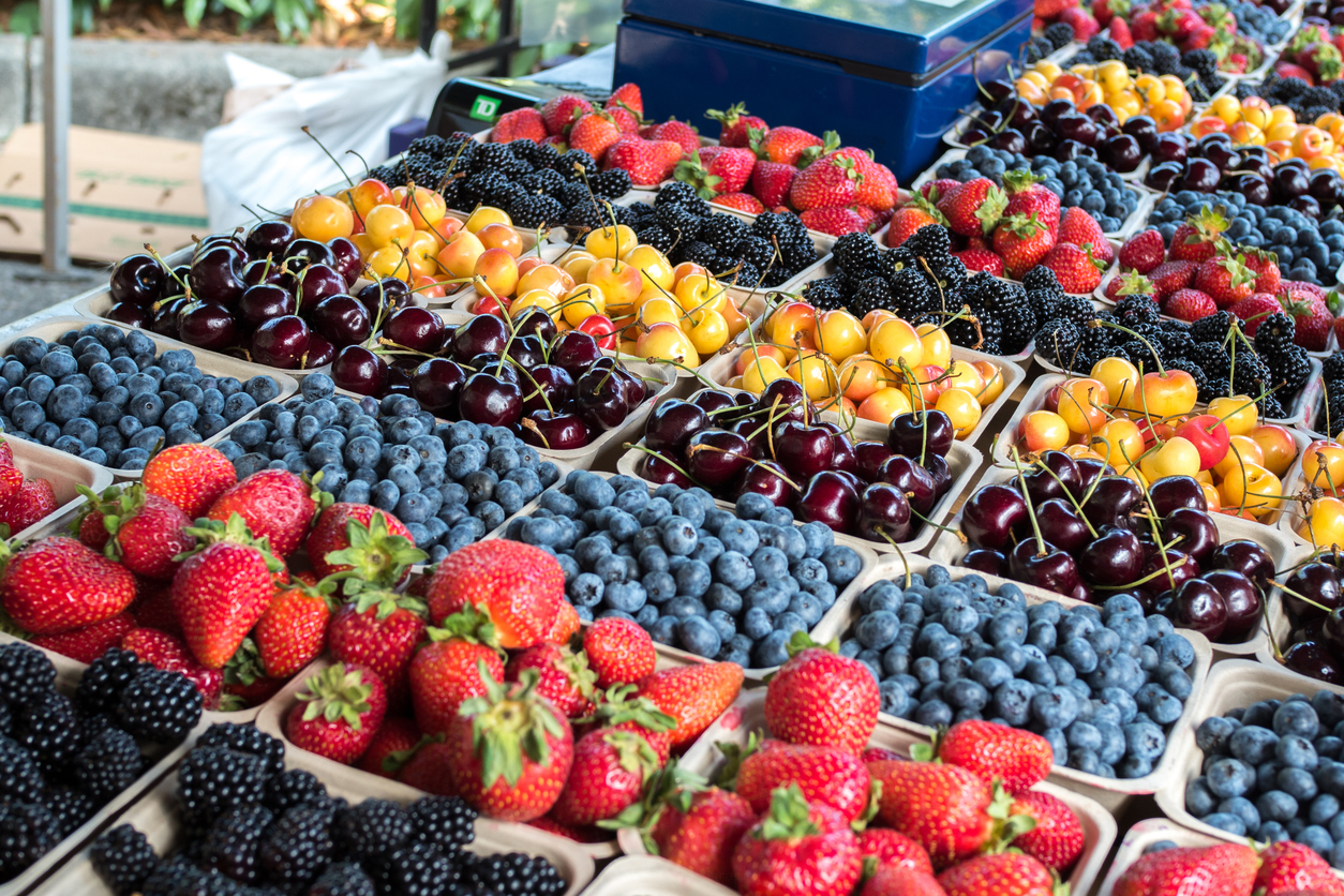 Local Grown Organic Fresh Berries and Cherries at Farmers Market